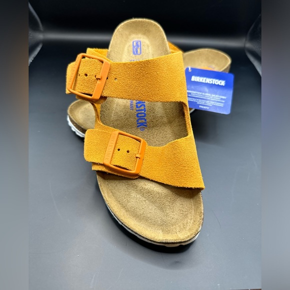 New! BIRKENSTOCK Arizona Women's Soft Bed Suede Mules Yellow Orange Size US 6 - Picture 12 of 16